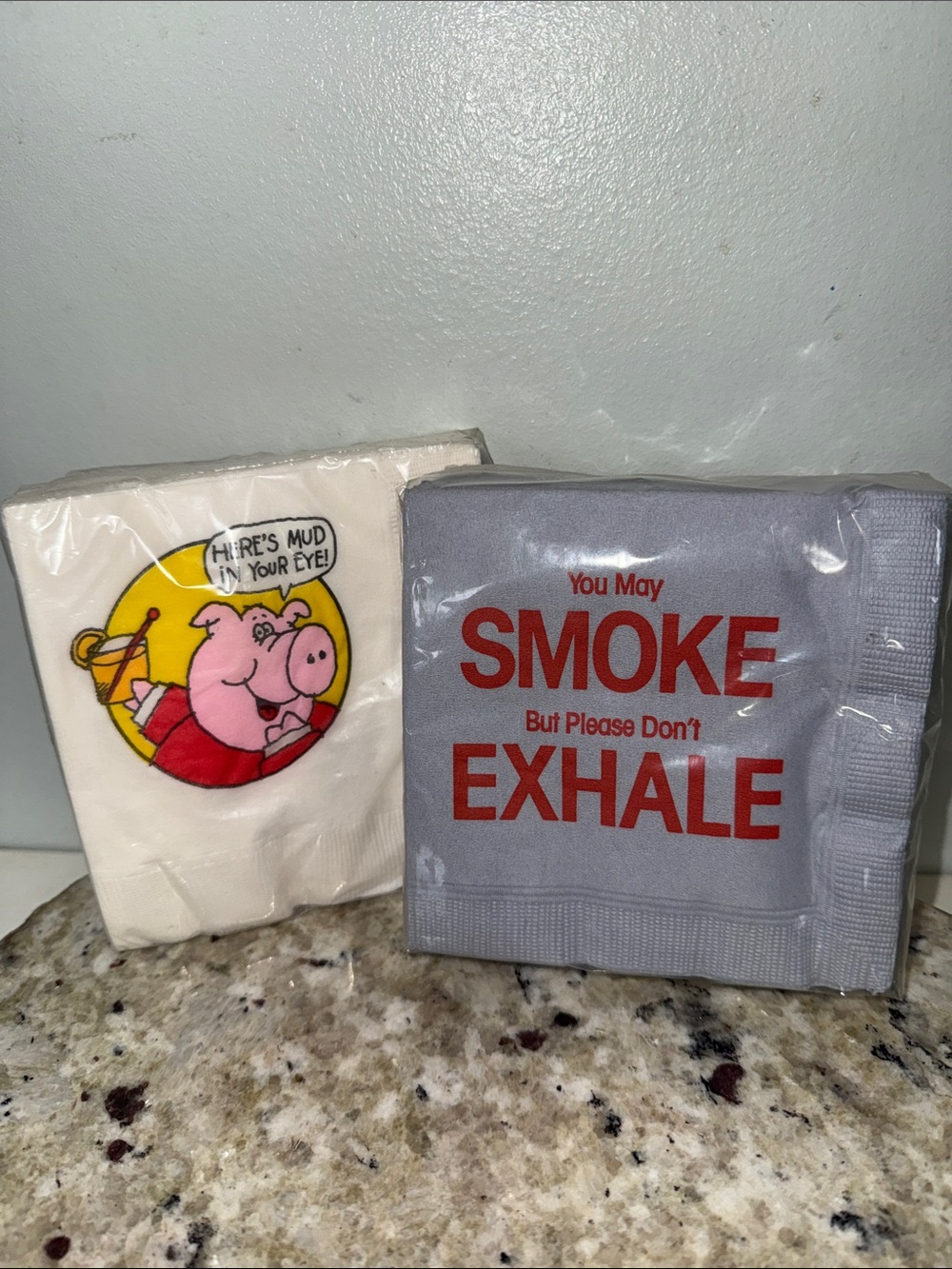 Novelty Vintage Cocktail Napkins "You May Smoke" & Hallmark Pig “Here’s Mud” NWT